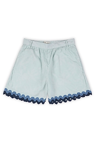 Blue Organic Cotton Floral Printed Shorts For Girls by Miko Lolo