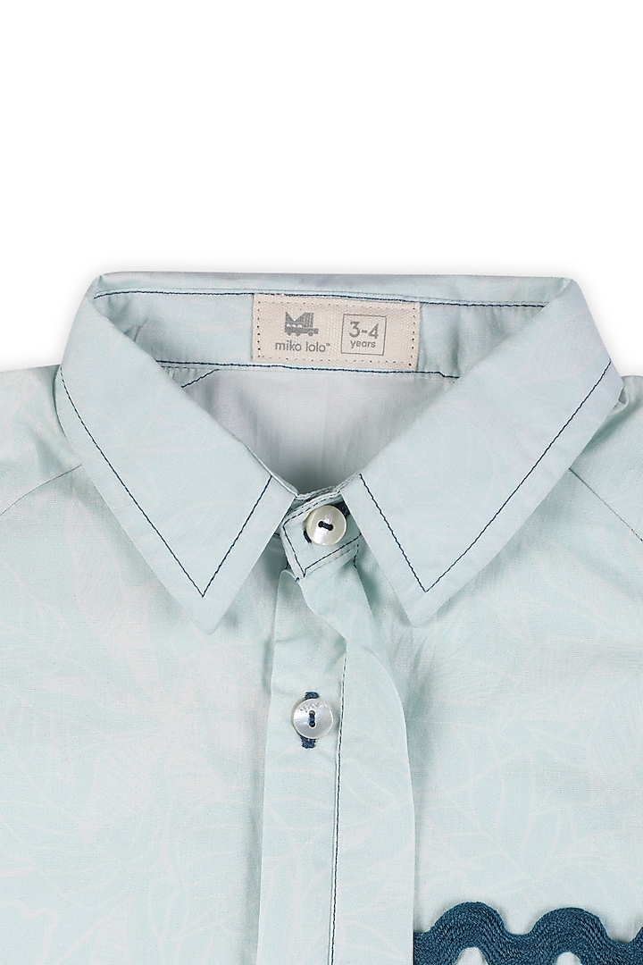 Blue Organic Cotton Floral Printed Shirt For Boys by Miko Lolo at Pernia's Pop Up Shop