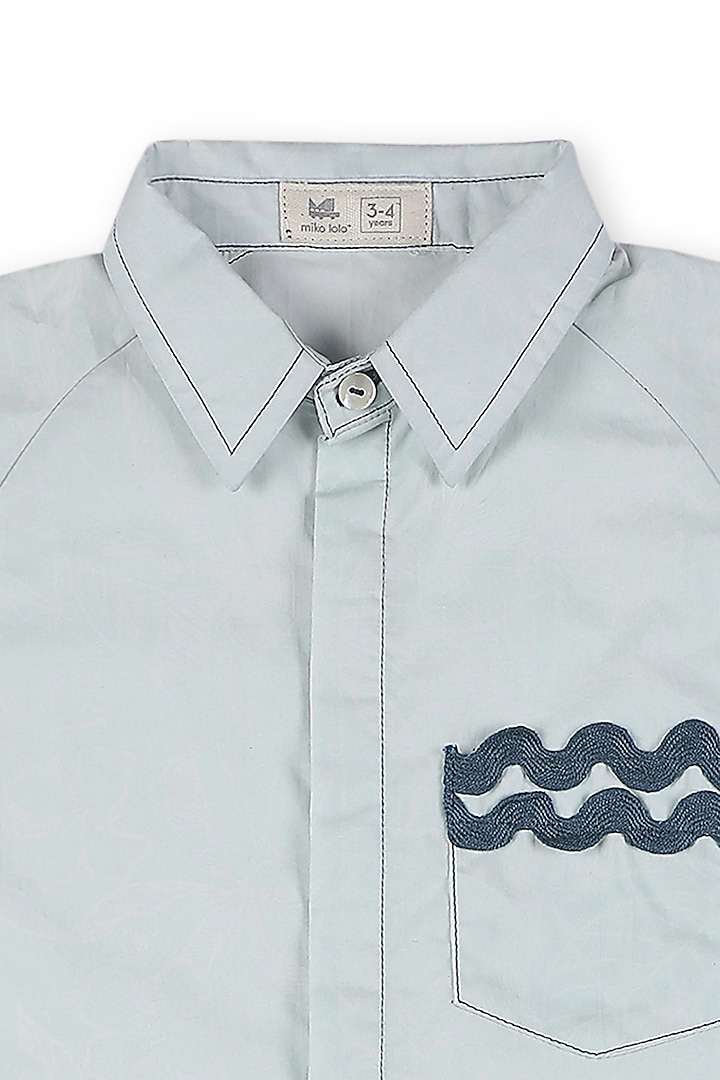 Blue Organic Cotton Floral Printed Shirt For Boys by Miko Lolo at Pernia's Pop Up Shop