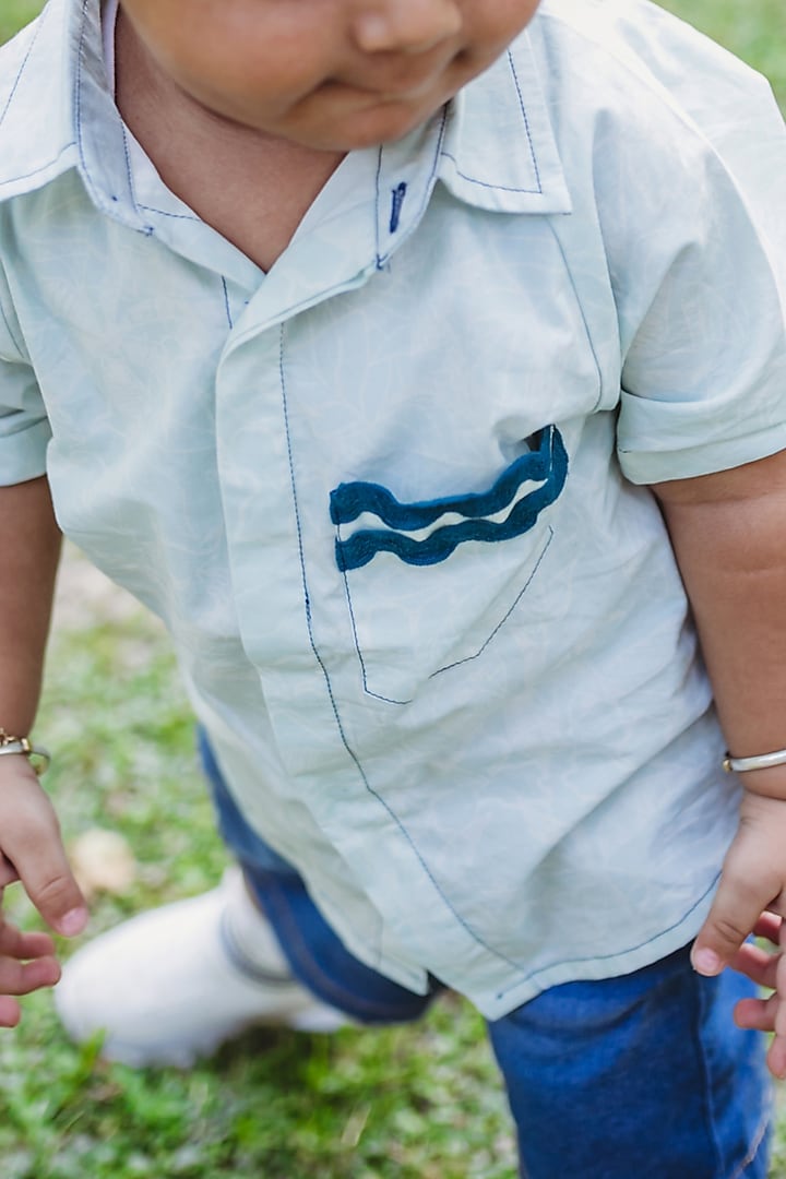 Blue Organic Cotton Floral Printed Shirt For Boys by Miko Lolo at Pernia's Pop Up Shop