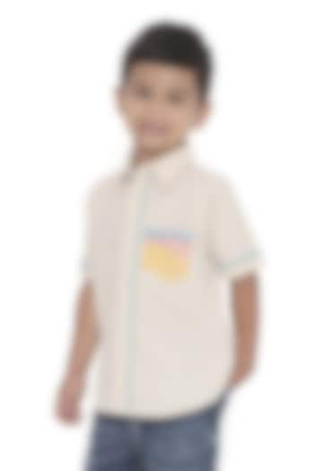 Off-White Crushed Cotton Hand Embroidered Shirt For Boys by Miko Lolo