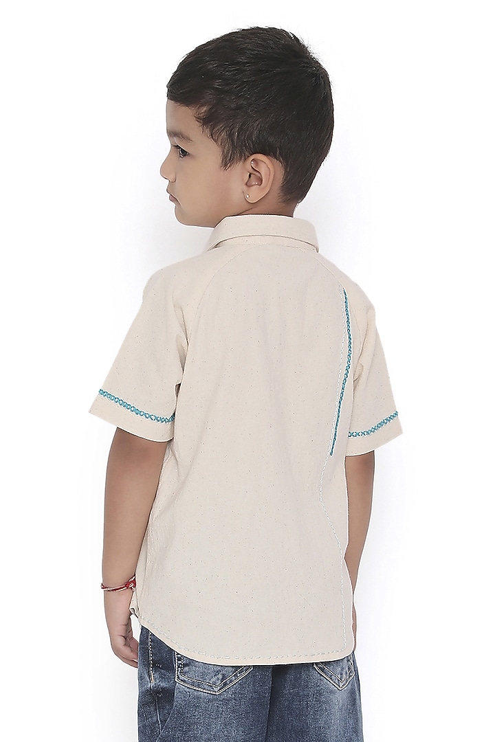 Off-White Crushed Cotton Hand Embroidered Shirt For Boys by Miko Lolo at Pernia's Pop Up Shop