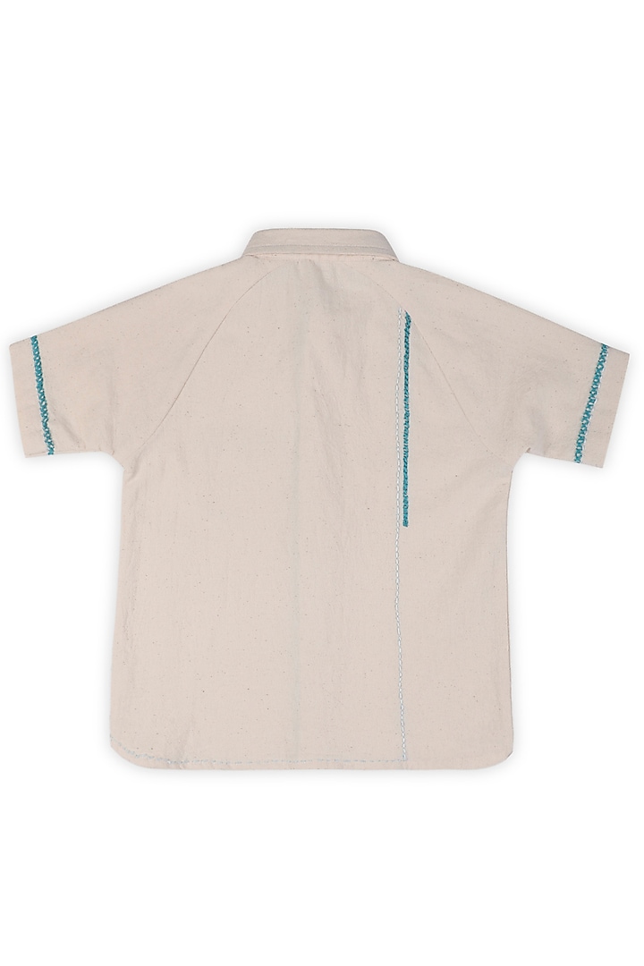 Off-White Crushed Cotton Hand Embroidered Shirt For Boys by Miko Lolo at Pernia's Pop Up Shop
