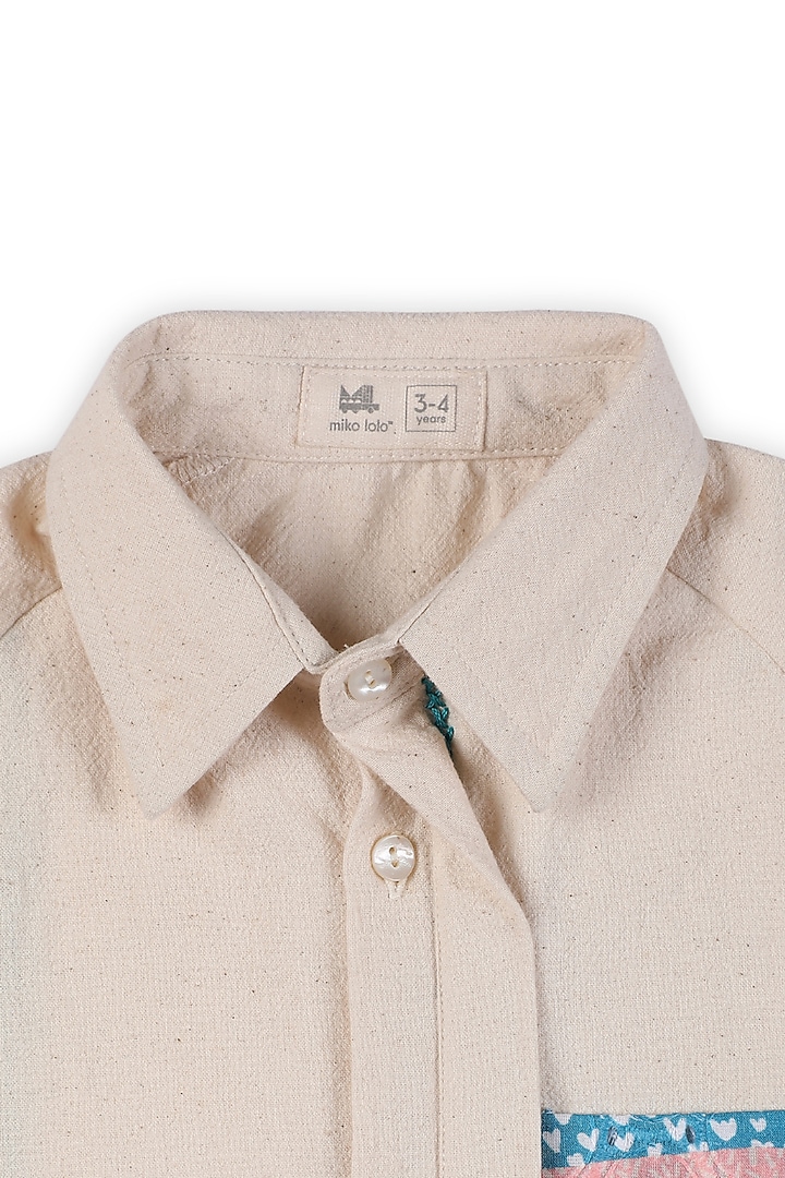 Off-White Crushed Cotton Hand Embroidered Shirt For Boys by Miko Lolo at Pernia's Pop Up Shop