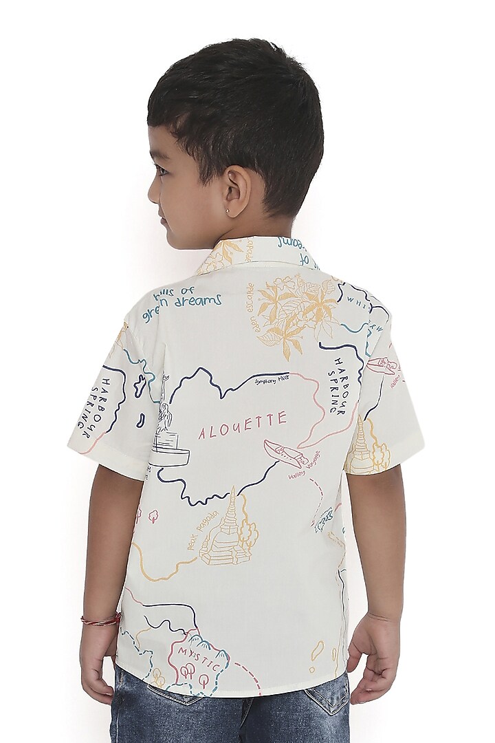 Off-White Organic Cotton Printed & Hand Embroidered Shirt For Boys by Miko Lolo at Pernia's Pop Up Shop