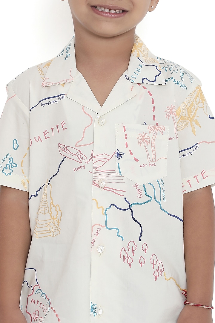 Off-White Organic Cotton Printed & Hand Embroidered Shirt For Boys by Miko Lolo at Pernia's Pop Up Shop