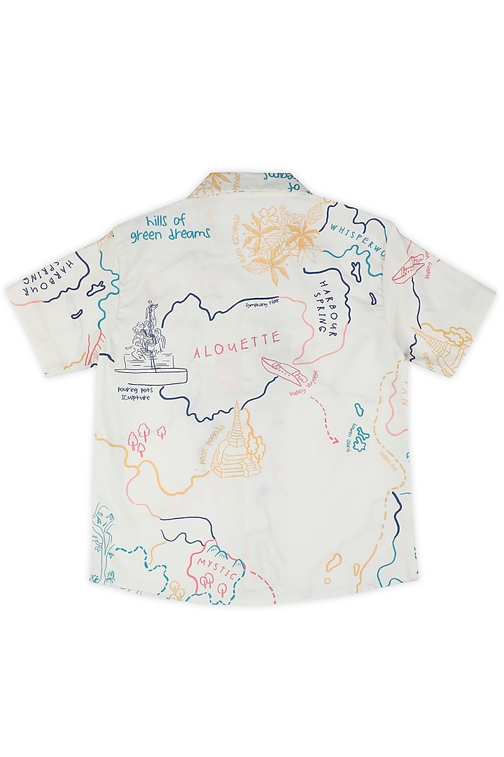 Off-White Organic Cotton Printed & Hand Embroidered Shirt For Boys by Miko Lolo at Pernia's Pop Up Shop