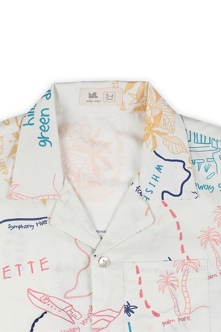 Off-White Organic Cotton Printed & Hand Embroidered Shirt For Boys by Miko Lolo at Pernia's Pop Up Shop
