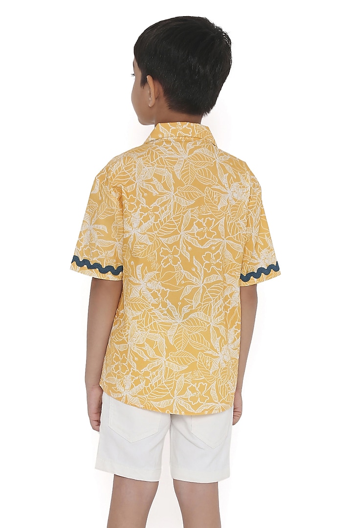 Yellow Organic Cotton Floral Printed Shirt For Boys by Miko Lolo at Pernia's Pop Up Shop