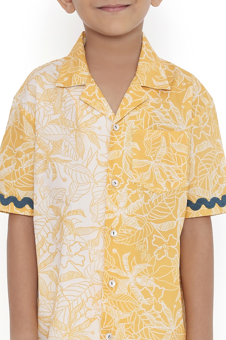 Yellow Organic Cotton Floral Printed Shirt For Boys by Miko Lolo at Pernia's Pop Up Shop
