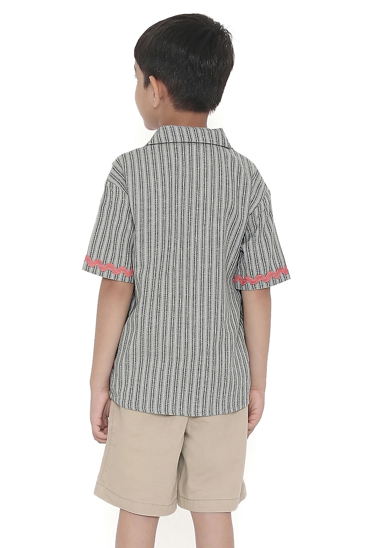 Green Cotton Jacquard Shirts For Boys by Miko Lolo at Pernia's Pop Up Shop