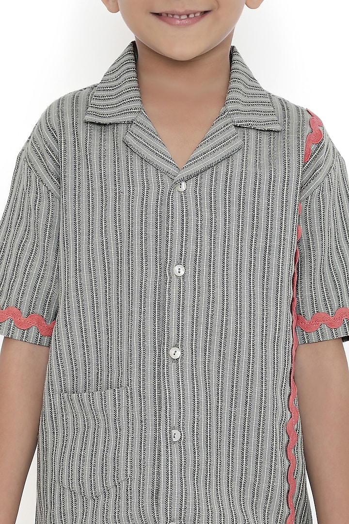 Green Cotton Jacquard Shirts For Boys by Miko Lolo at Pernia's Pop Up Shop
