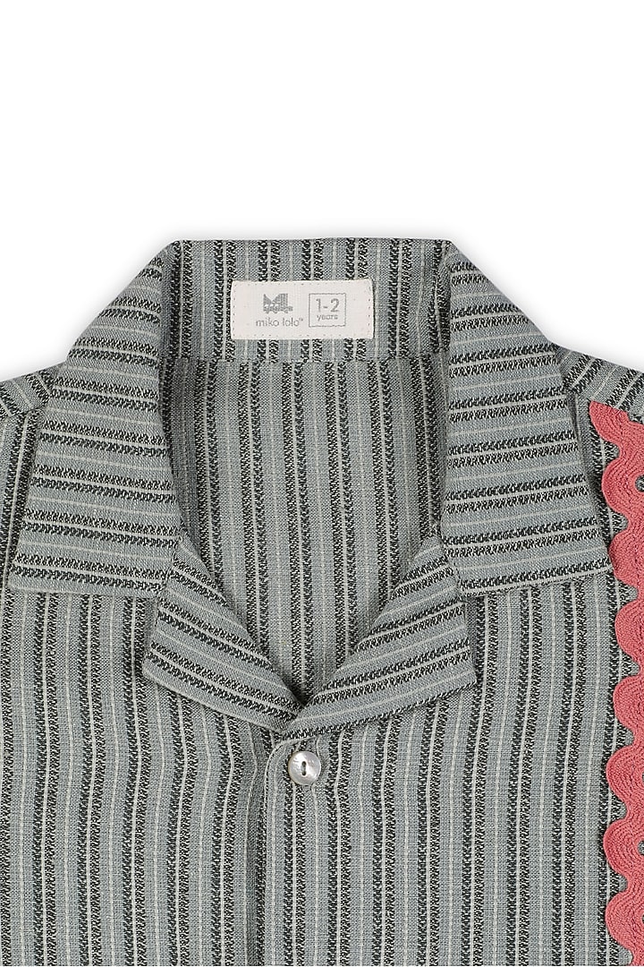 Green Cotton Jacquard Shirts For Boys by Miko Lolo at Pernia's Pop Up Shop