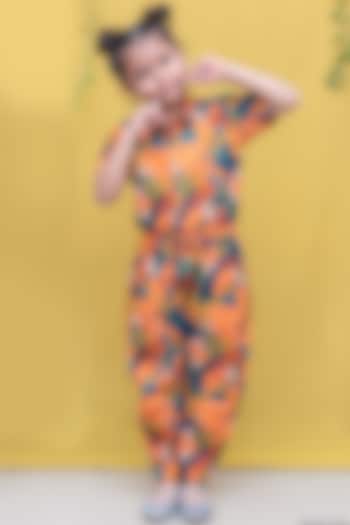 Multi Colored Abstract Floral Printed Jumpsuit For Girls by Miko Lolo