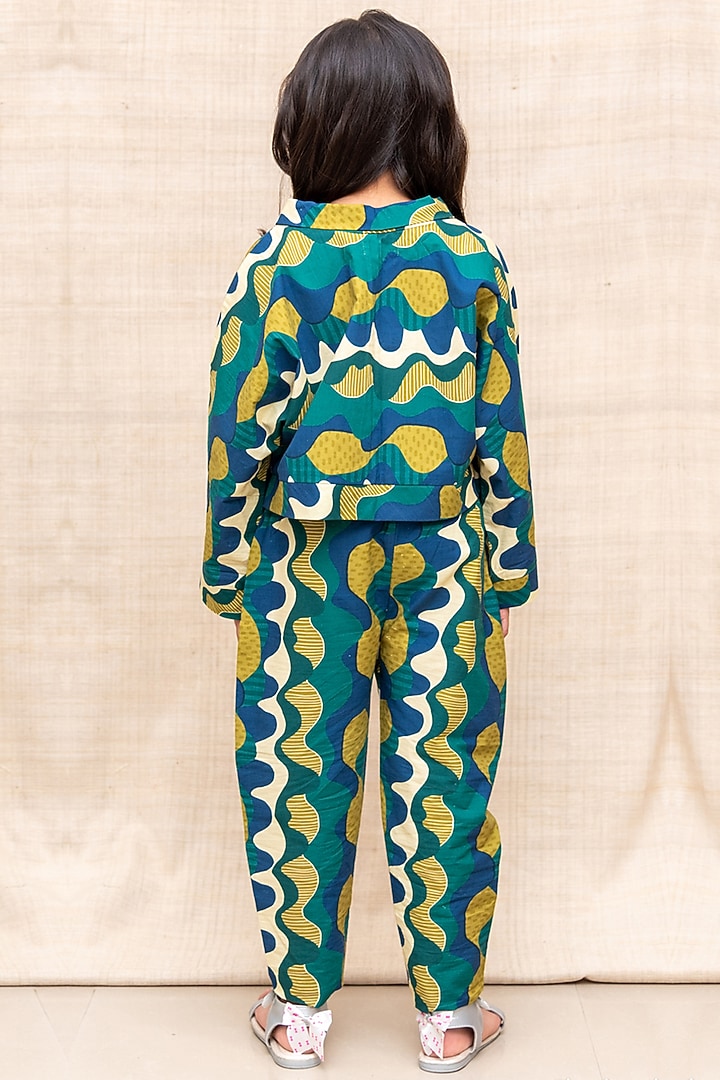 Green Abstract Printed Crop Top For Girls by Miko Lolo at Pernia's Pop Up Shop