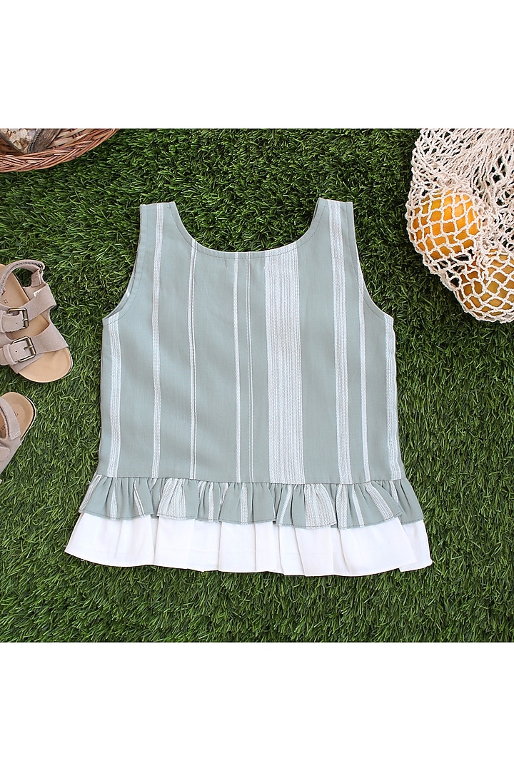 Green Weaved Stripes Printed Top For Girls by Miko Lolo at Pernia's Pop Up Shop