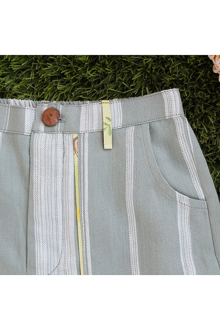 Green Weaved Stripes Printed Shorts For Boys by Miko Lolo at Pernia's Pop Up Shop