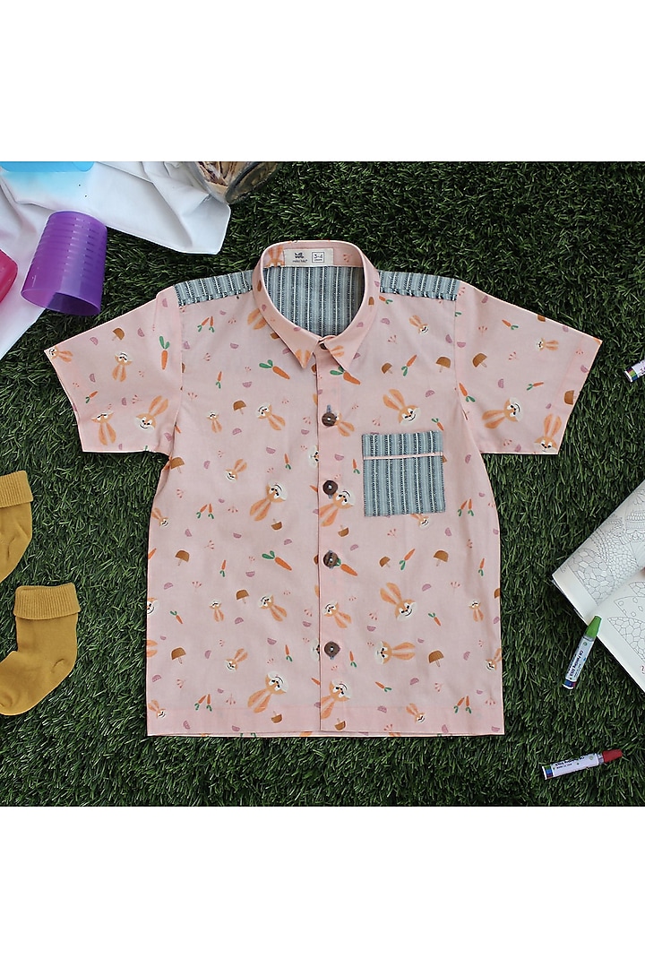 Pink Conversational Printed Shirt For Boys by Miko Lolo