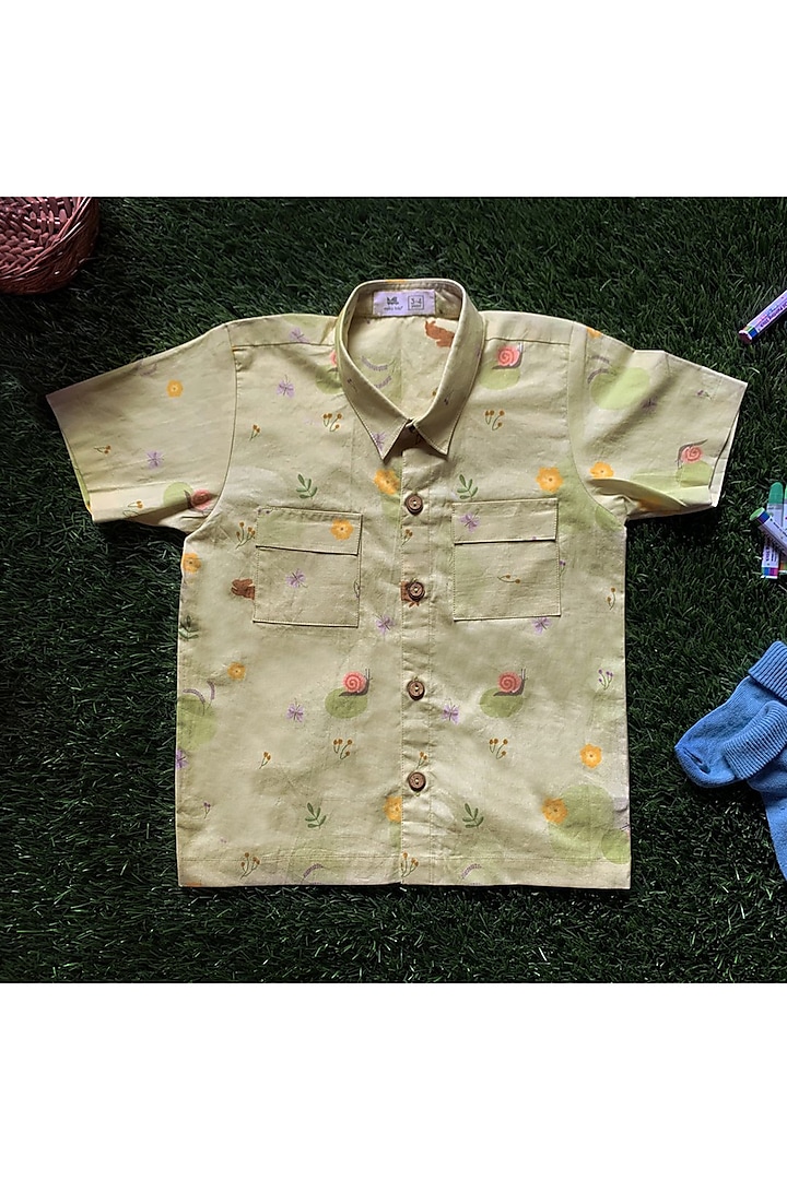 Green Floral Printed Shirt For Boys by Miko Lolo