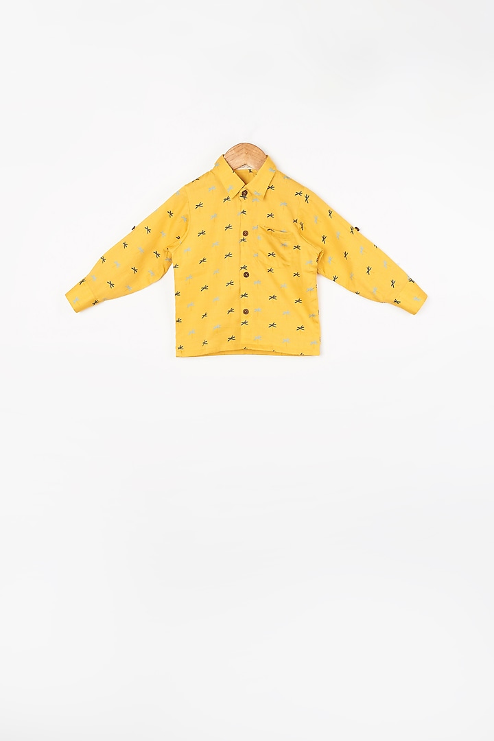 Yellow Printed Shirt For Boys by Miko Lolo