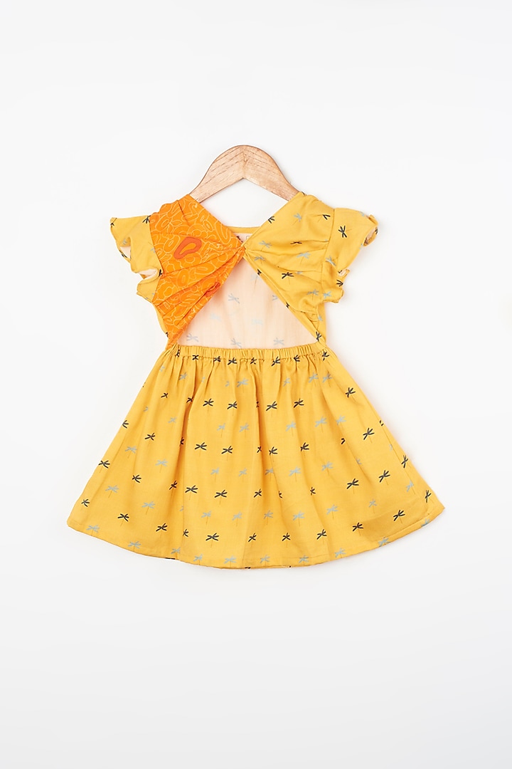Yellow Floral Printed Dress For Girls by Miko Lolo