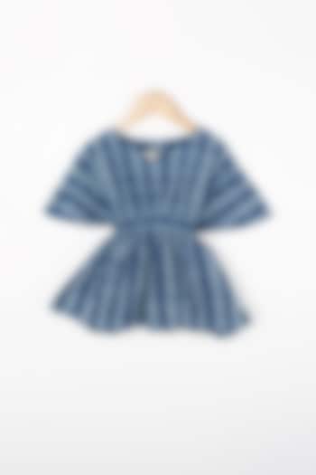 Indigo Dyed Block Printed Frock For Girls by Miko Lolo