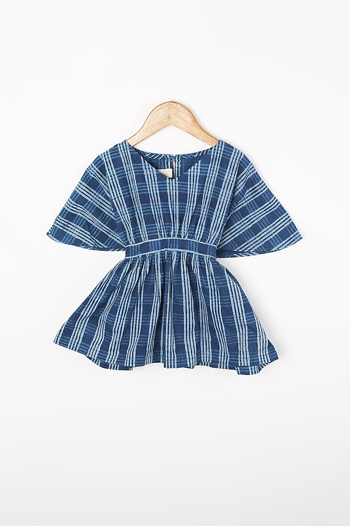 Indigo Dyed Block Printed Frock For Girls by Miko Lolo