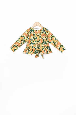 Multi-Colored Floral Printed Peplum Top For Girls by Miko Lolo