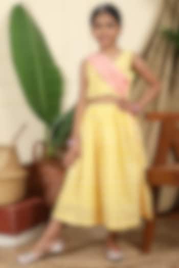 Yellow Cotton Hand block Printed Lehenga Set For Girls by Miko Lolo at Pernia's Pop Up Shop