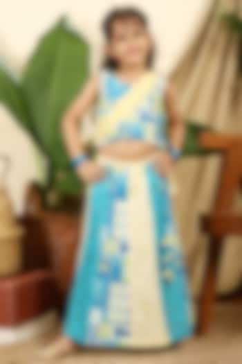 Blue Cotton Hand block Printed Lehenga Set For Girls by Miko Lolo at Pernia's Pop Up Shop