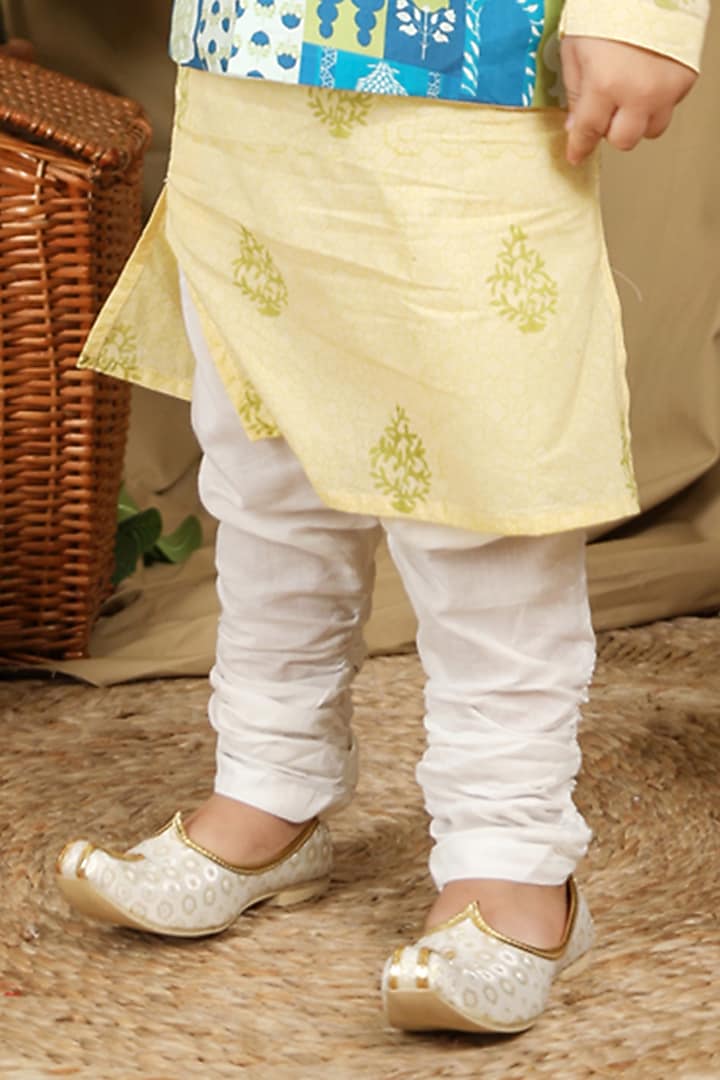 Blue & Green Cotton Printed Nehru Jacket With Kurta Set For Boys by Miko Lolo at Pernia's Pop Up Shop