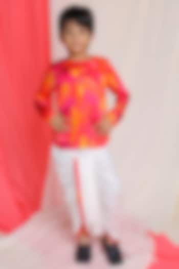 Pink Printed Kurta Set For Boys by Miko Lolo