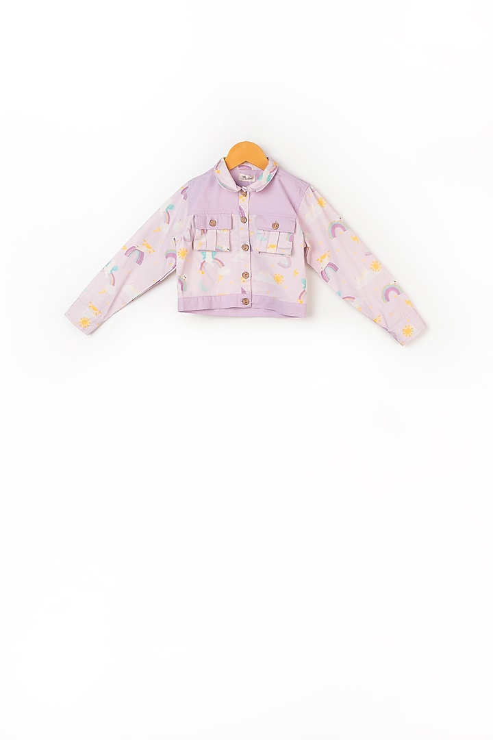 Lavender Printed Cropped Jacket For Girls by Miko Lolo