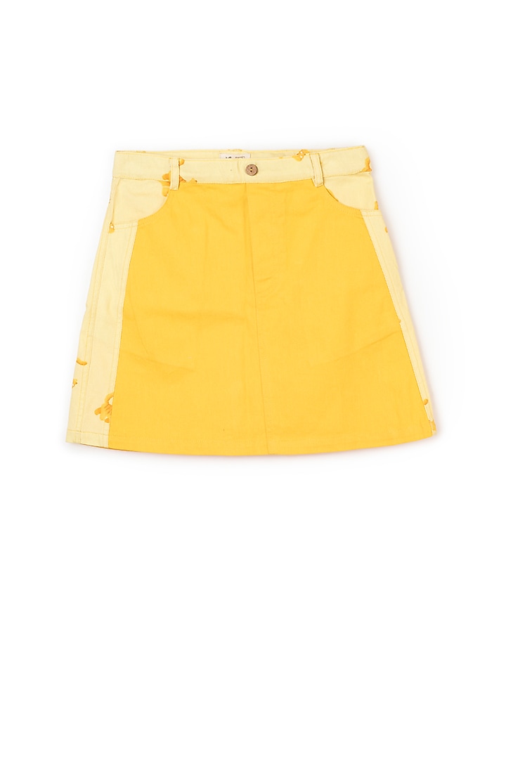 Bright Yellow Printed Mini Skirt For Girls by Miko Lolo
