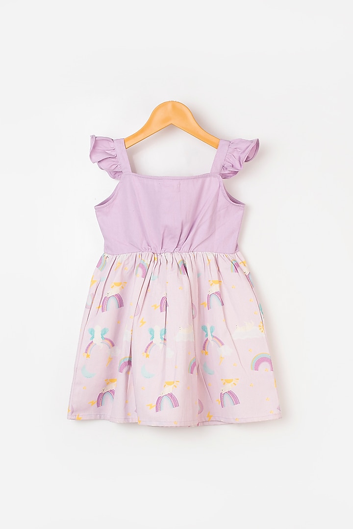 Lavender Printed Frock For Girls by Miko Lolo