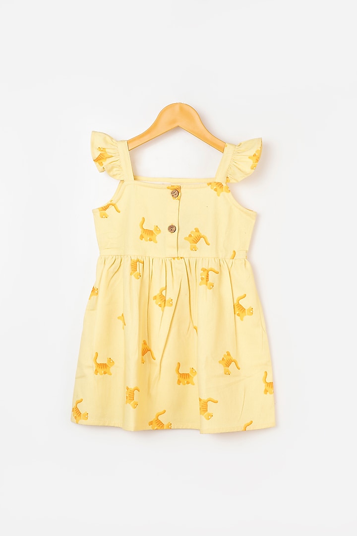 Butter Yellow Printed Frock For Girls by Miko Lolo