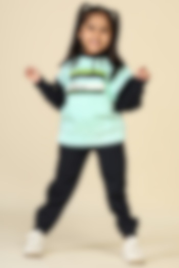 Blue Cotton Fleece Hoodie For Girls by Miko Lolo at Pernia's Pop Up Shop