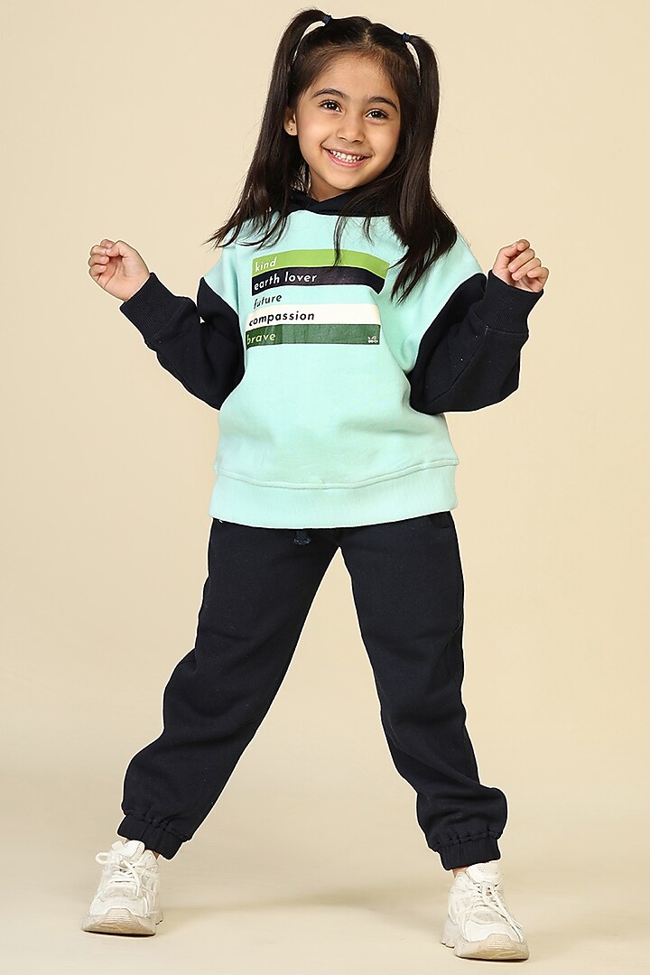 Blue Cotton Fleece Hoodie For Girls by Miko Lolo at Pernia's Pop Up Shop