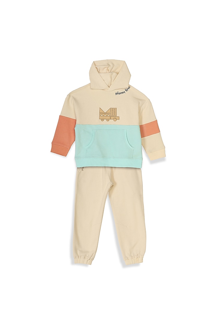 Off-White Cotton Fleece Pant Set For Girls by Miko Lolo at Pernia's Pop Up Shop