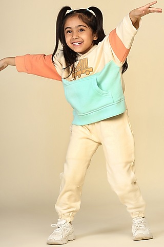 Off-White Cotton Fleece Pant Set For Girls by Miko Lolo