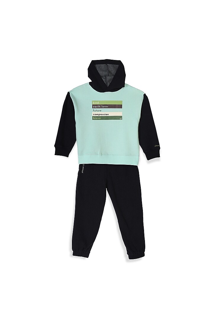 Blue Cotton Fleece Pant Set For Girls by Miko Lolo at Pernia's Pop Up Shop