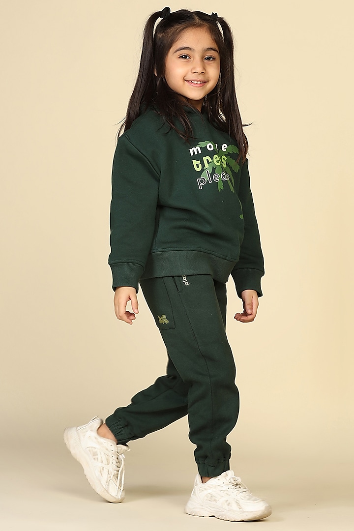 Dark Green Cotton Fleece Pant Set For Girls by Miko Lolo at Pernia's Pop Up Shop