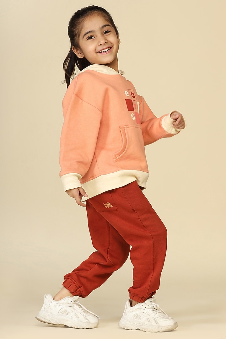 Dusty Pink Cotton Fleece Pant Set For Girls by Miko Lolo at Pernia's Pop Up Shop