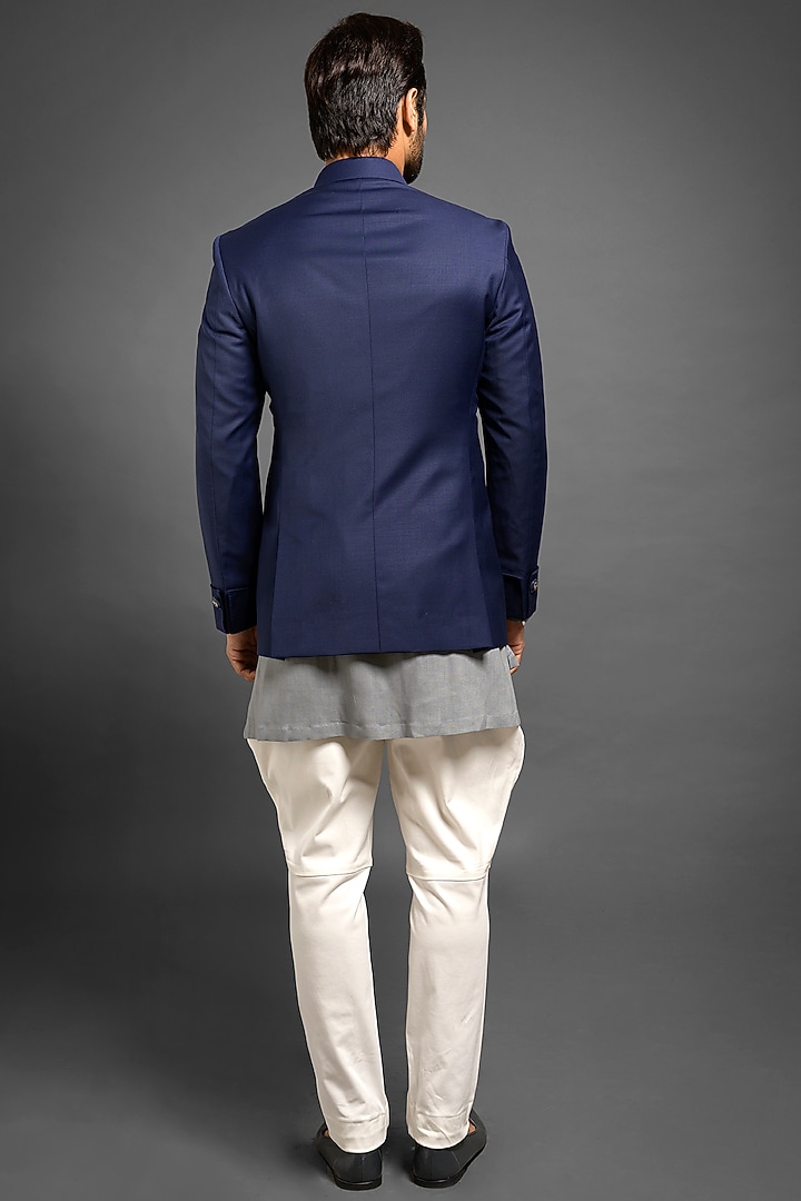 Navy Blue Bandhgala Jacket With Gauntlet Cuffs by Mitesh Lodha at Pernia's Pop Up Shop