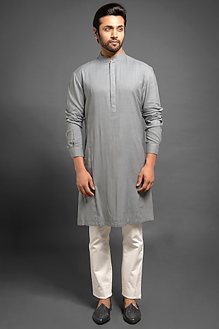 Grey Pick Stitch Kurta by Mitesh Lodha