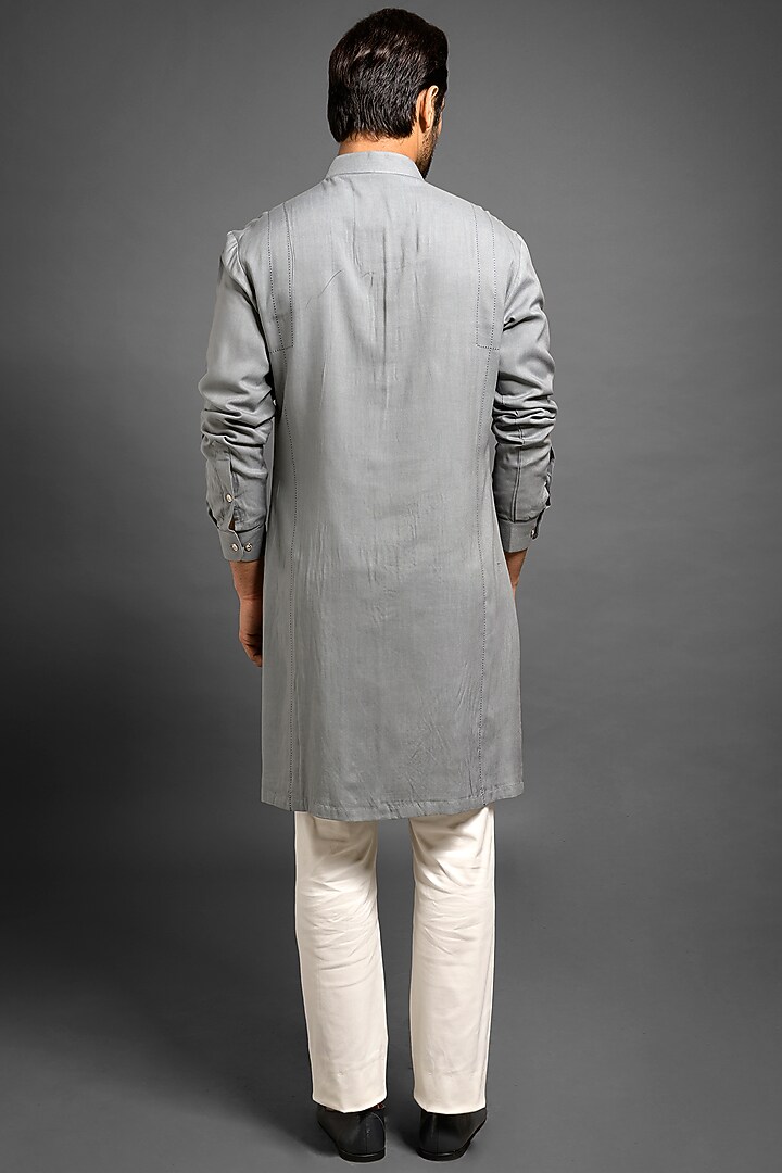 Grey Pick Stitch Kurta by Mitesh Lodha at Pernia's Pop Up Shop