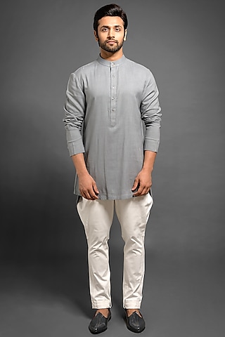 Grey Viscose Short Kurta by Mitesh Lodha
