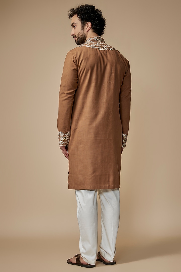 Brown Handloom Silk Mirror Work Kurta by MILO by Miloni Shah at Pernia's Pop Up Shop