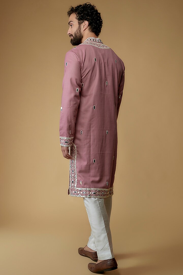 Rose Pink Viscose Silk Blend Mirror Applique Kurta by MILO by Miloni Shah at Pernia's Pop Up Shop