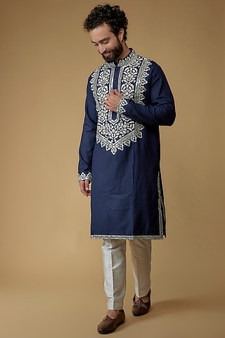 Blush Viscose Silk Blend Handloom Spun Mirror Foil Kurta by MILO by Miloni Shah